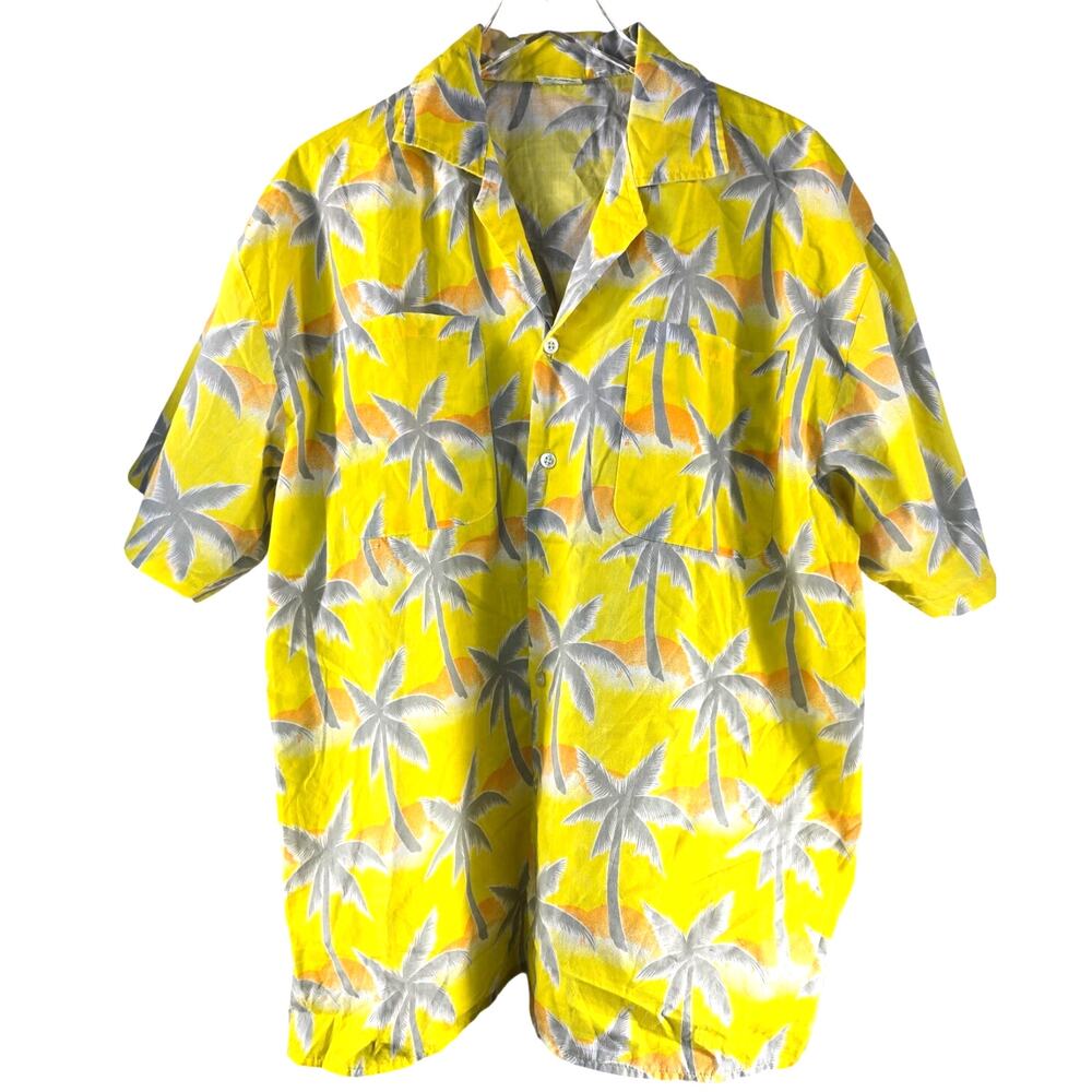 Vintage Tropicana Hawaiian Shirt Palm Trees Yellow 1980's‎ Mens XL